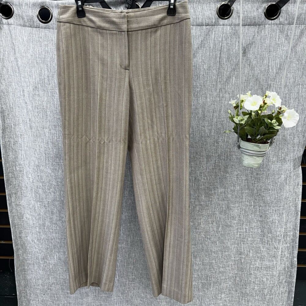 Jones Wear Petite Pinstripe Herringbone Trousers Beige Tan Stretch Career Sz 8P